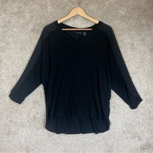 Tahari Shirt Womens Large Black Pullover Stretch Dolman Sleeve V Neck- 4434